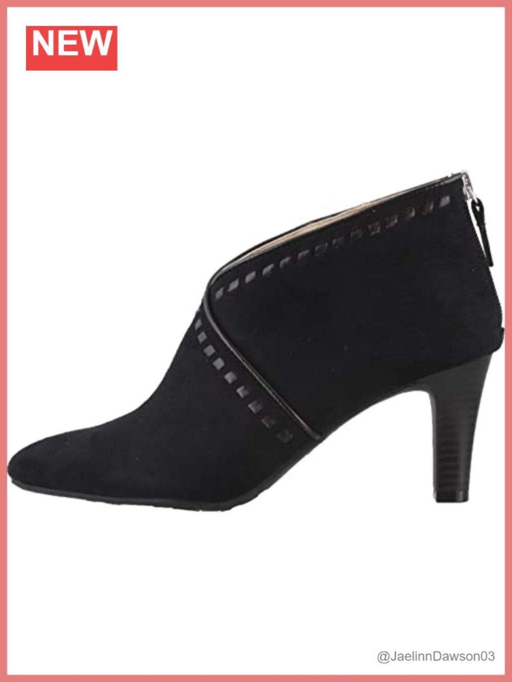 Ankle Boots Women Pointed Toe Heels Stiletto Block Rhinestone Zip